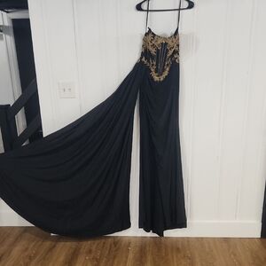 Portia and Scarlett Black and Gold Prom Dress